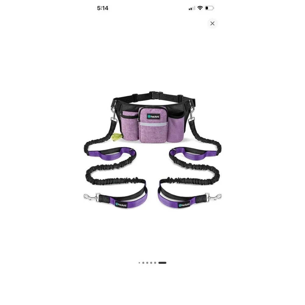 PetAmi Premium Hands Free Dog Leash For Up To 2 Dogs Adjustable Waist Belt Fanny